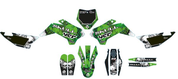 Motocross-stickerset – YCF – LITE – SKULL GREEN - Afbeelding 2