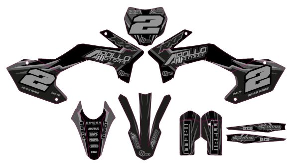 Motorcross decoratieset – APOLLO – RFZ – 2DR4 – ZWART - Afbeelding 3